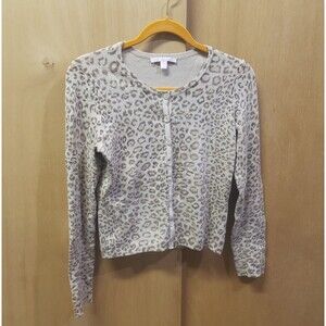 Rebecca Taylor silk cashmere animal print sweater 8 button closure Sz Medium